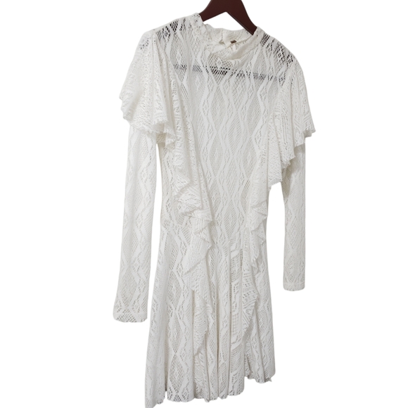 Free People Rock Candy Lace Ruffle Mockneck Sheer Flare Mini Dress Size Small - Picture 4 of 14